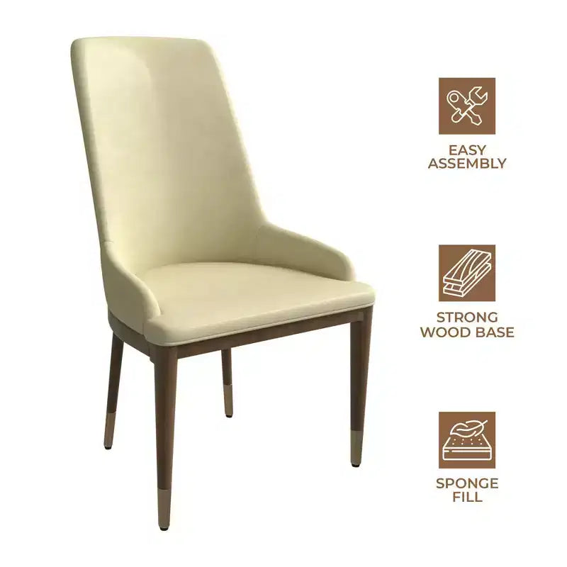 LeisureMod Sedia Moderna da Pranzo Rivestita in Pelle con Gambe in Legno di Caucciù Marrone Sedie Laterali per Cucina Accent Serie Viva