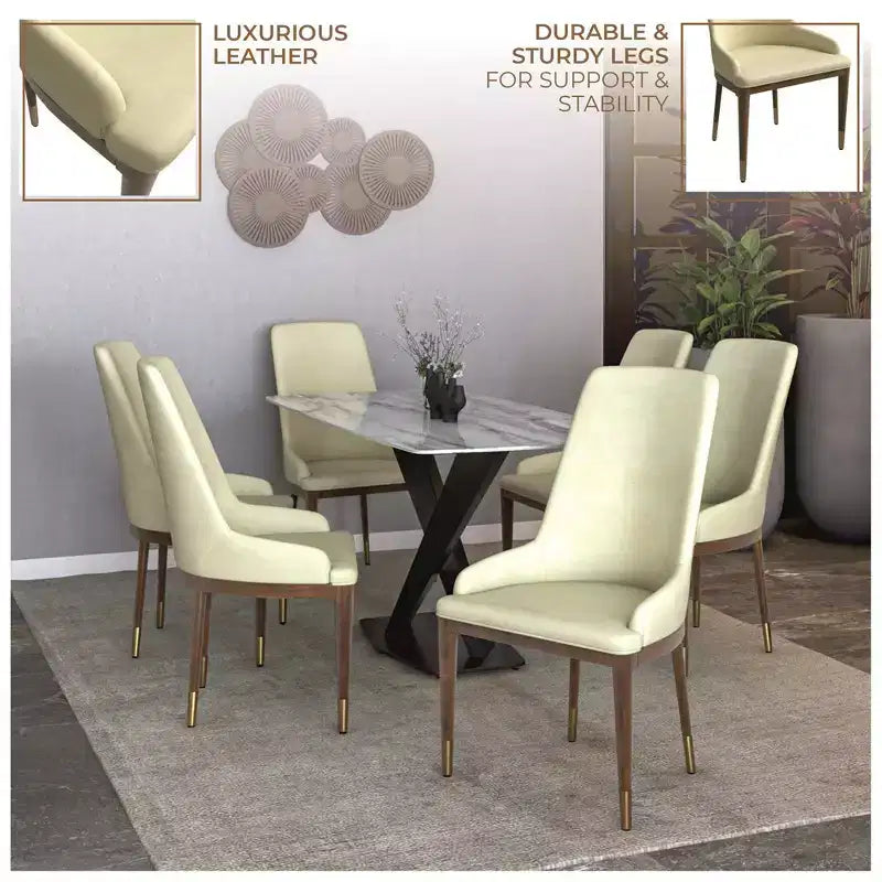 LeisureMod Sedia Moderna da Pranzo Rivestita in Pelle con Gambe in Legno di Caucciù Marrone Sedie Laterali per Cucina Accent Serie Viva
