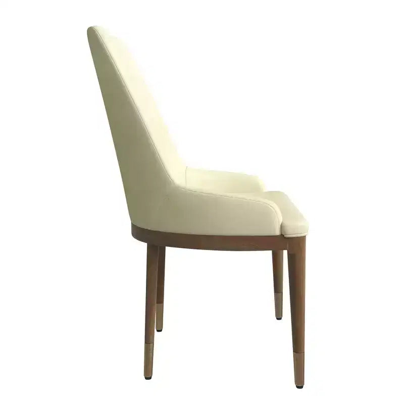 LeisureMod Sedia Moderna da Pranzo Rivestita in Pelle con Gambe in Legno di Caucciù Marrone Sedie Laterali per Cucina Accent Serie Viva