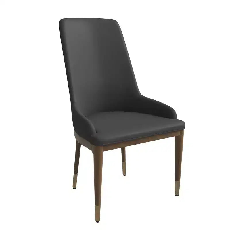 LeisureMod Sedia Moderna da Pranzo Rivestita in Pelle con Gambe in Legno di Caucciù Marrone Sedie Laterali per Cucina Accent Serie Viva