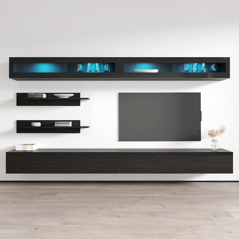Mobile TV Sospeso a Parete con Luci LED a 16 Colori, 126"L
