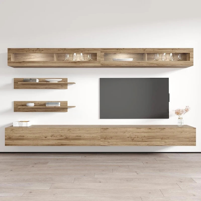 Mobile TV Sospeso a Parete con Luci LED a 16 Colori, 126"L