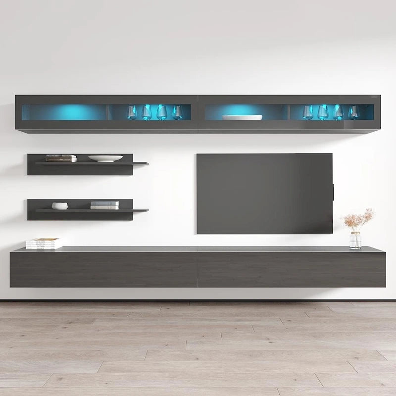 Mobile TV Sospeso a Parete con Luci LED a 16 Colori, 126"L