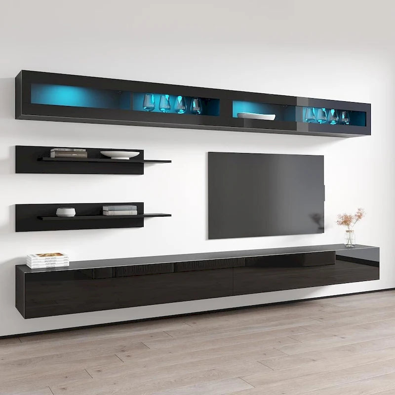 Mobile TV Sospeso a Parete con Luci LED a 16 Colori, 126"L