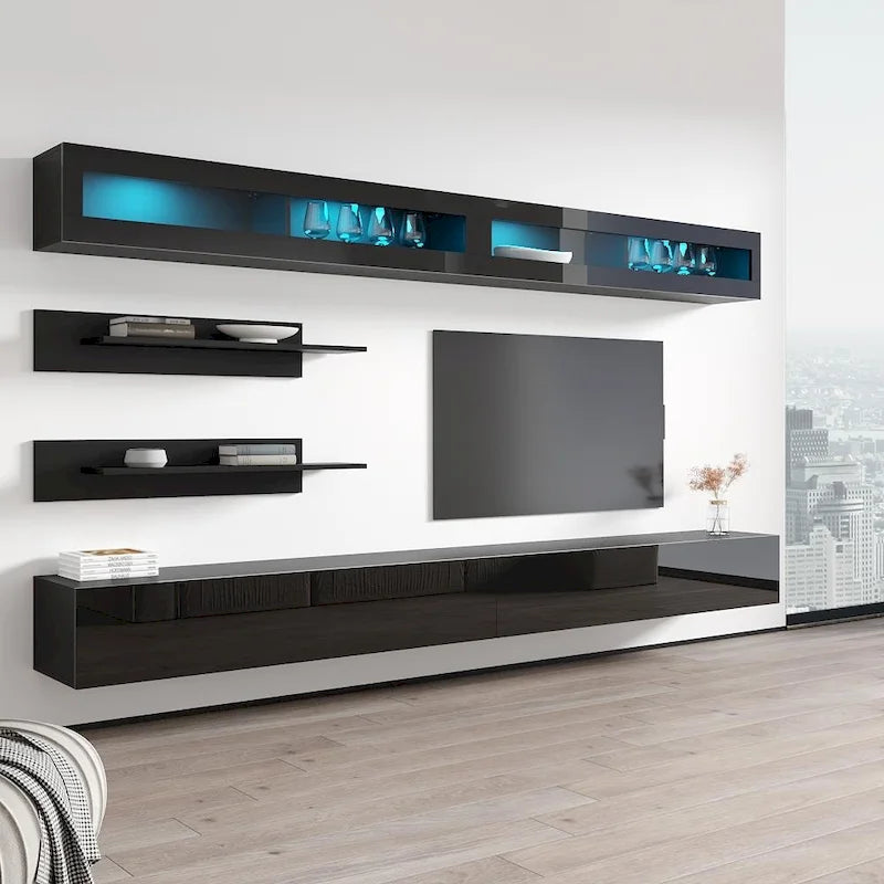 Mobile TV Sospeso a Parete con Luci LED a 16 Colori, 126"L