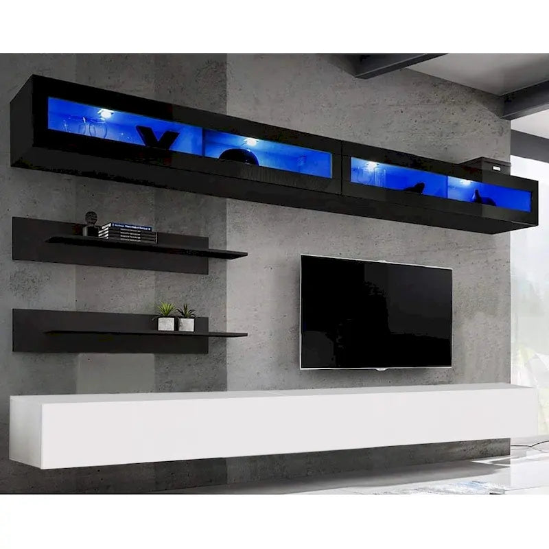 Mobile TV Sospeso a Parete con Luci LED a 16 Colori, 126"L