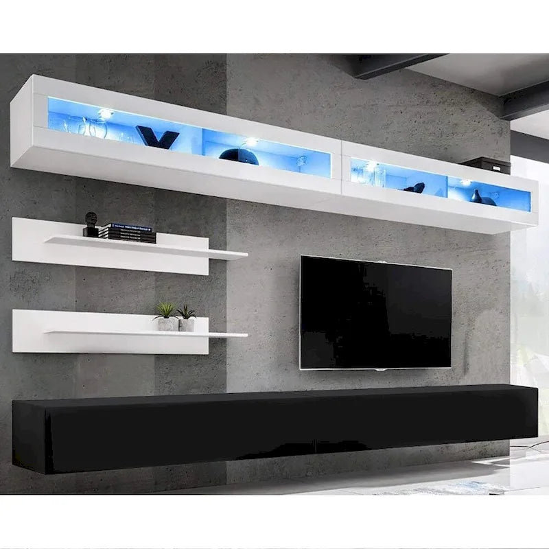 Mobile TV Sospeso a Parete con Luci LED a 16 Colori, 126"L