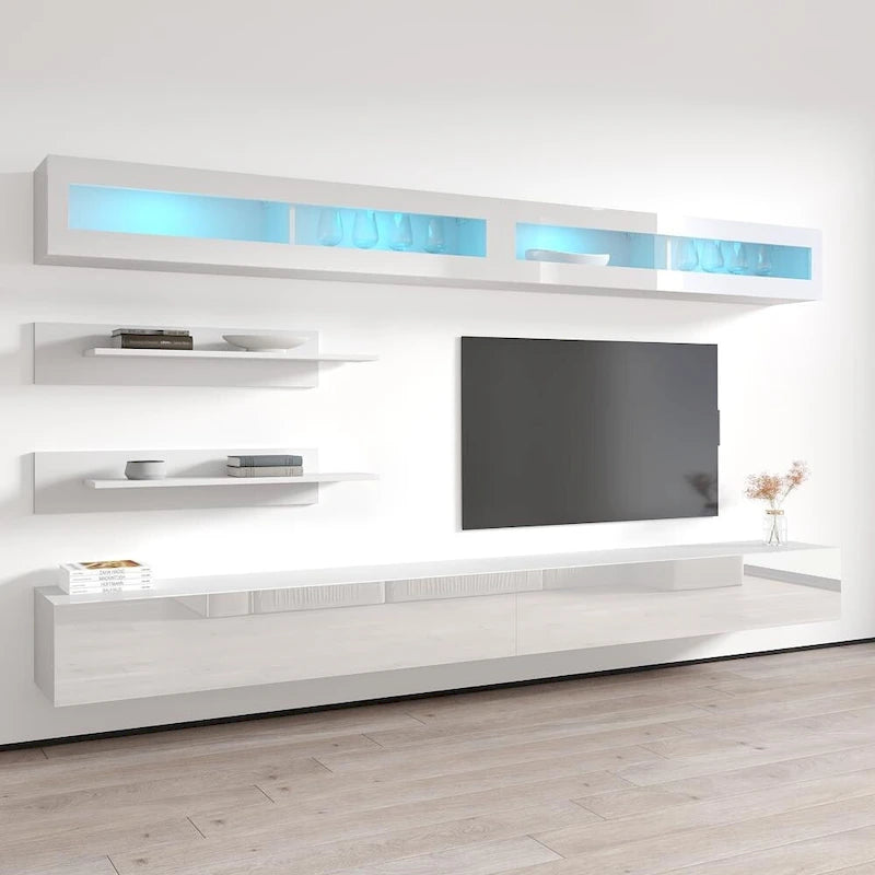 Mobile TV Sospeso a Parete con Luci LED a 16 Colori, 126"L