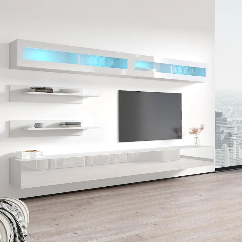 Mobile TV Sospeso a Parete con Luci LED a 16 Colori, 126"L