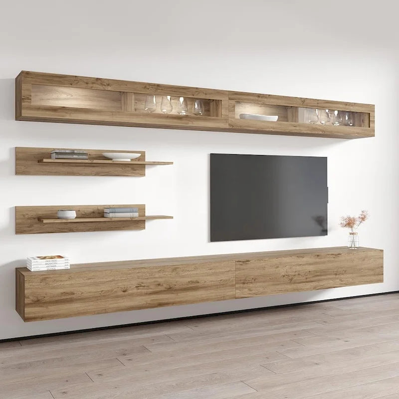 Mobile TV Sospeso a Parete con Luci LED a 16 Colori, 126"L