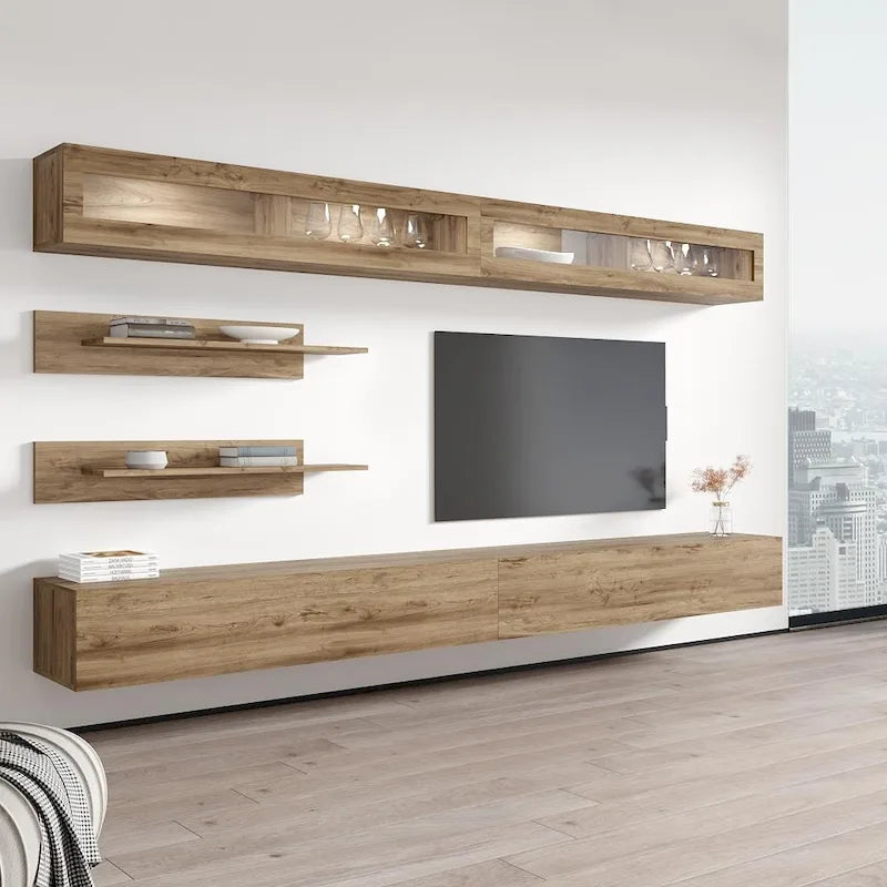 Mobile TV Sospeso a Parete con Luci LED a 16 Colori, 126"L
