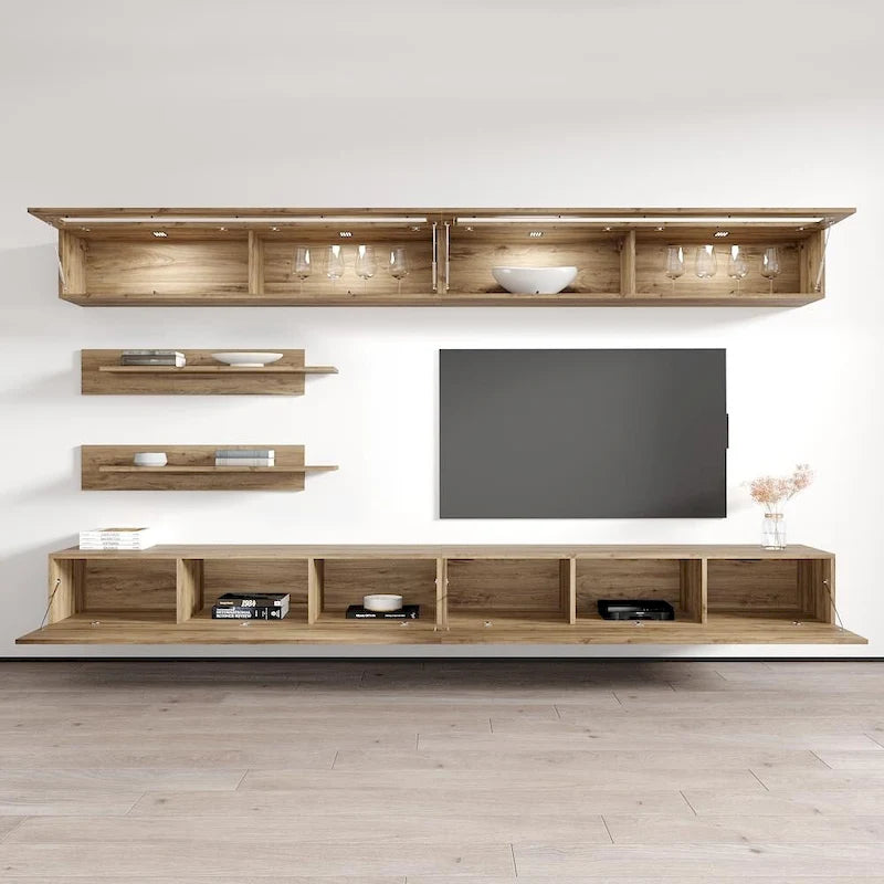 Mobile TV Sospeso a Parete con Luci LED a 16 Colori, 126"L