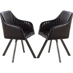 Sedia da pranzo girevole in similpelle nera dal design retrò con base in metallo