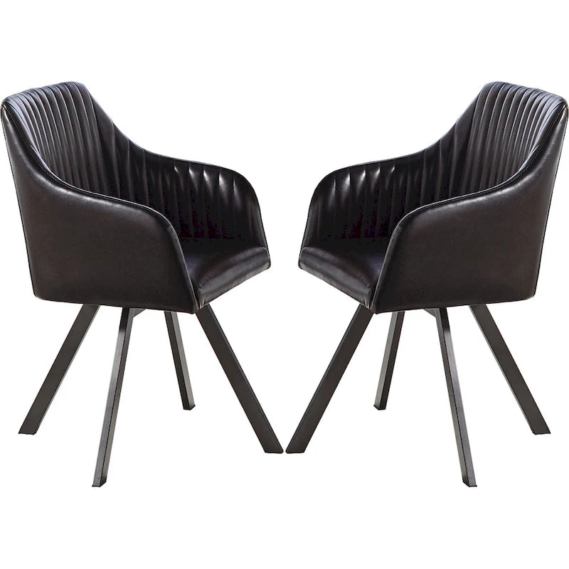 Sedia da pranzo girevole in similpelle nera dal design retrò con base in metallo