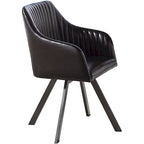 Sedia da pranzo girevole in similpelle nera dal design retrò con base in metallo