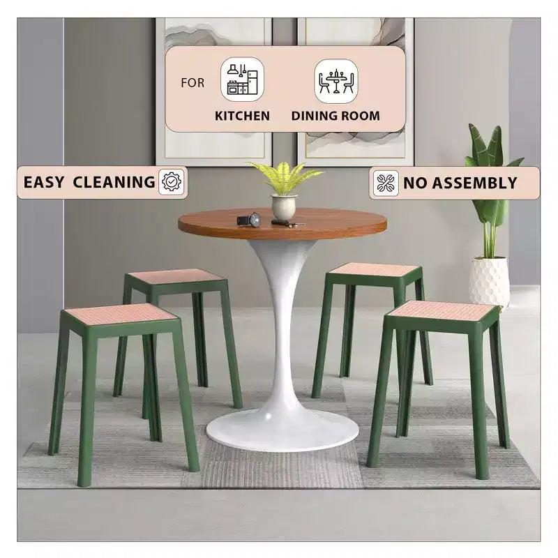 LeisureMod Tresse Sgabello da pranzo quadrato impilabile con piano in vimini, design leggero e durevole per uso in cucina, giardino, balcone, bar, terrazza o patio