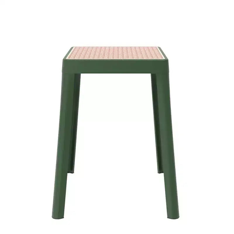LeisureMod Tresse Sgabello da pranzo quadrato impilabile con piano in vimini, design leggero e durevole per uso in cucina, giardino, balcone, bar, terrazza o patio