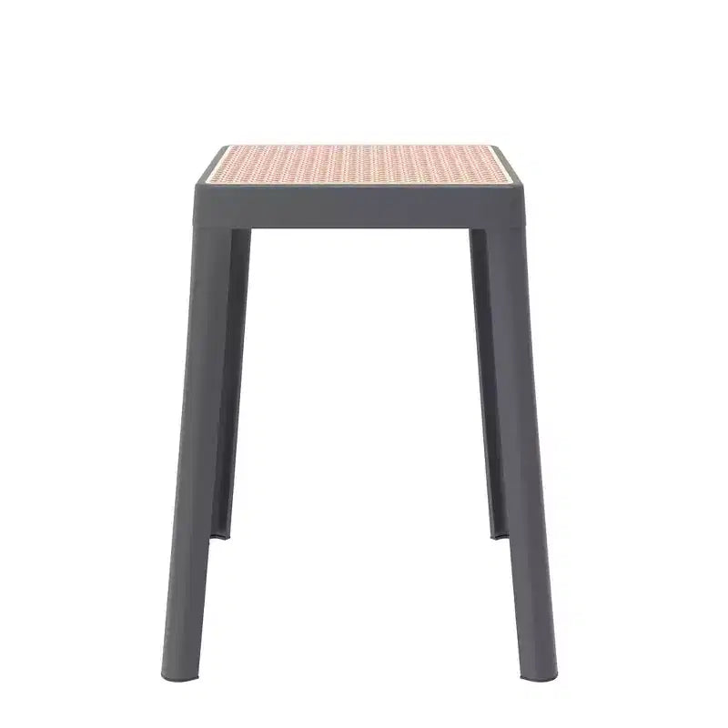 LeisureMod Tresse Sgabello da pranzo quadrato impilabile con piano in vimini, design leggero e durevole per uso in cucina, giardino, balcone, bar, terrazza o patio