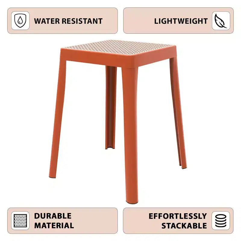LeisureMod Tresse Sgabello da pranzo quadrato impilabile con piano in vimini, design leggero e durevole per uso in cucina, giardino, balcone, bar, terrazza o patio