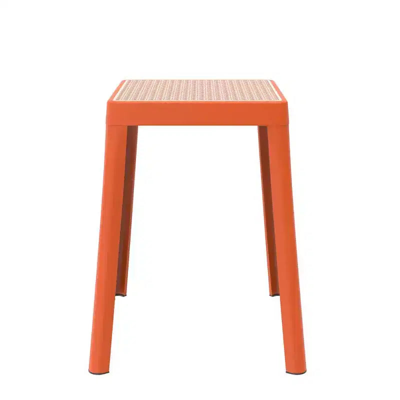 LeisureMod Tresse Sgabello da pranzo quadrato impilabile con piano in vimini, design leggero e durevole per uso in cucina, giardino, balcone, bar, terrazza o patio