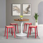 LeisureMod Tresse Sgabello da pranzo quadrato impilabile con piano in vimini, design leggero e durevole per uso in cucina, giardino, balcone, bar, terrazza o patio