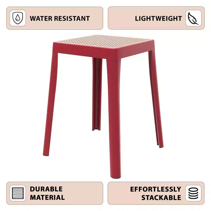 LeisureMod Tresse Sgabello da pranzo quadrato impilabile con piano in vimini, design leggero e durevole per uso in cucina, giardino, balcone, bar, terrazza o patio
