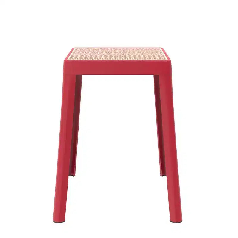 LeisureMod Tresse Sgabello da pranzo quadrato impilabile con piano in vimini, design leggero e durevole per uso in cucina, giardino, balcone, bar, terrazza o patio
