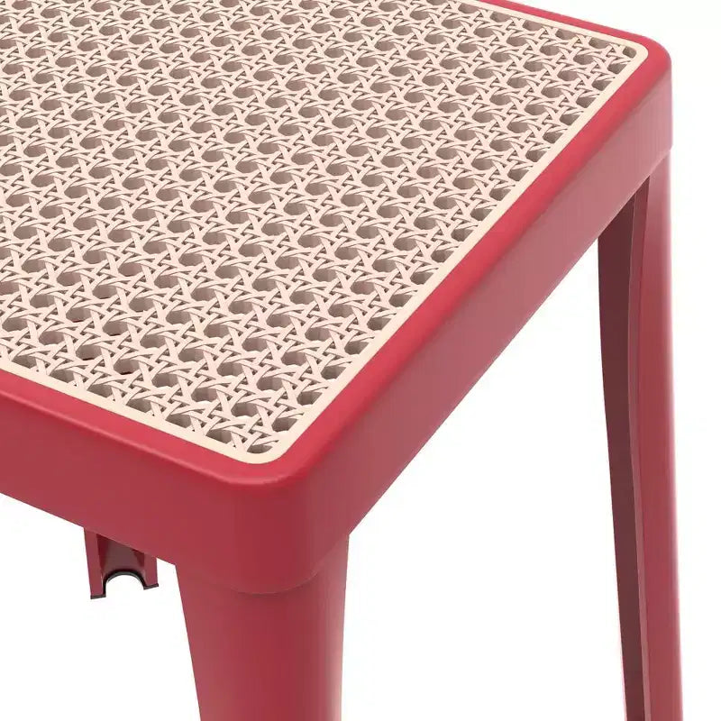 LeisureMod Tresse Sgabello da pranzo quadrato impilabile con piano in vimini, design leggero e durevole per uso in cucina, giardino, balcone, bar, terrazza o patio