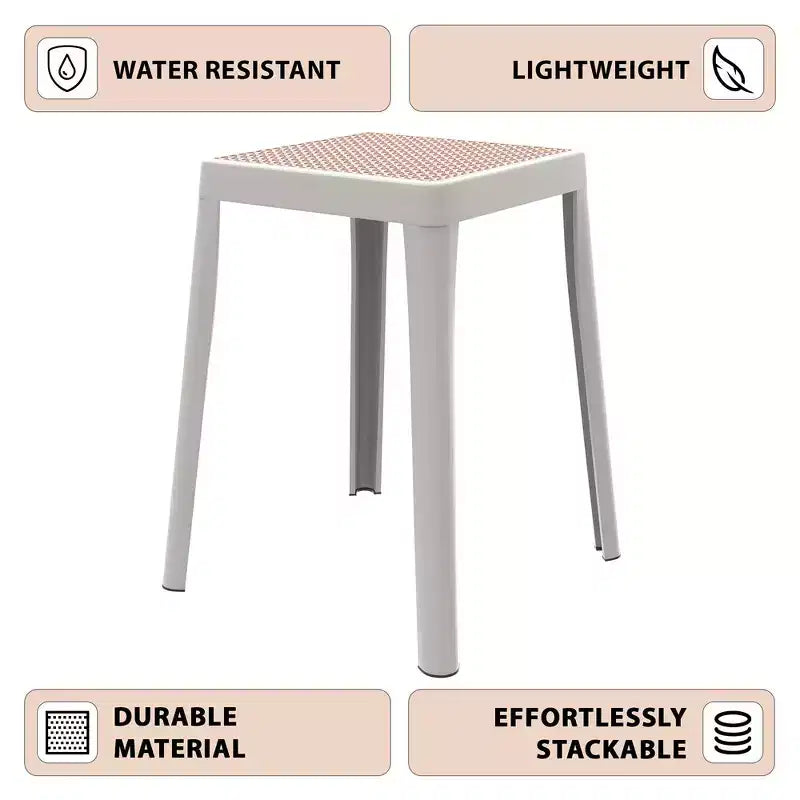 LeisureMod Tresse Sgabello da pranzo quadrato impilabile con piano in vimini, design leggero e durevole per uso in cucina, giardino, balcone, bar, terrazza o patio