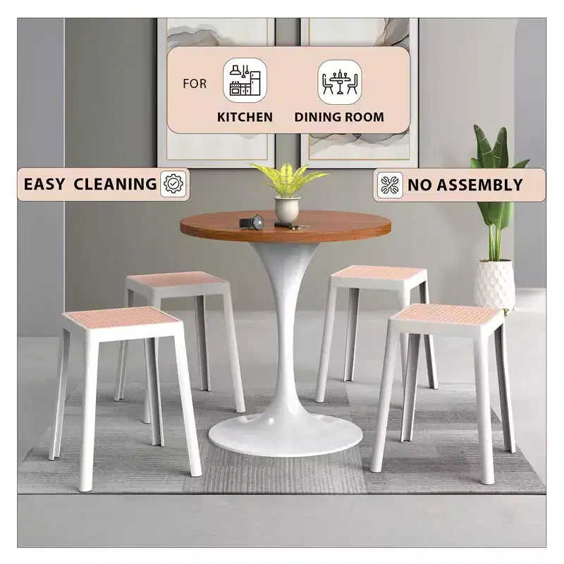 LeisureMod Tresse Sgabello da pranzo quadrato impilabile con piano in vimini, design leggero e durevole per uso in cucina, giardino, balcone, bar, terrazza o patio