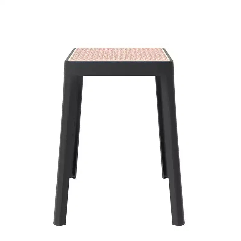 LeisureMod Tresse Sgabello da pranzo quadrato impilabile con piano in vimini, design leggero e durevole per uso in cucina, giardino, balcone, bar, terrazza o patio