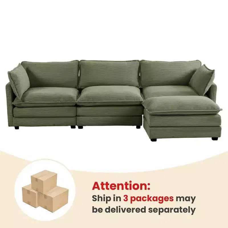 Divano Sezionale a 4 Pezzi Moderno in Velluto a Coste Likepay 112 pollici L con Pouf