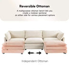 Divano Sezionale a 4 Pezzi Moderno in Velluto a Coste Likepay 112 pollici L con Pouf