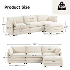 Divano Sezionale a 4 Pezzi Moderno in Velluto a Coste Likepay 112 pollici L con Pouf