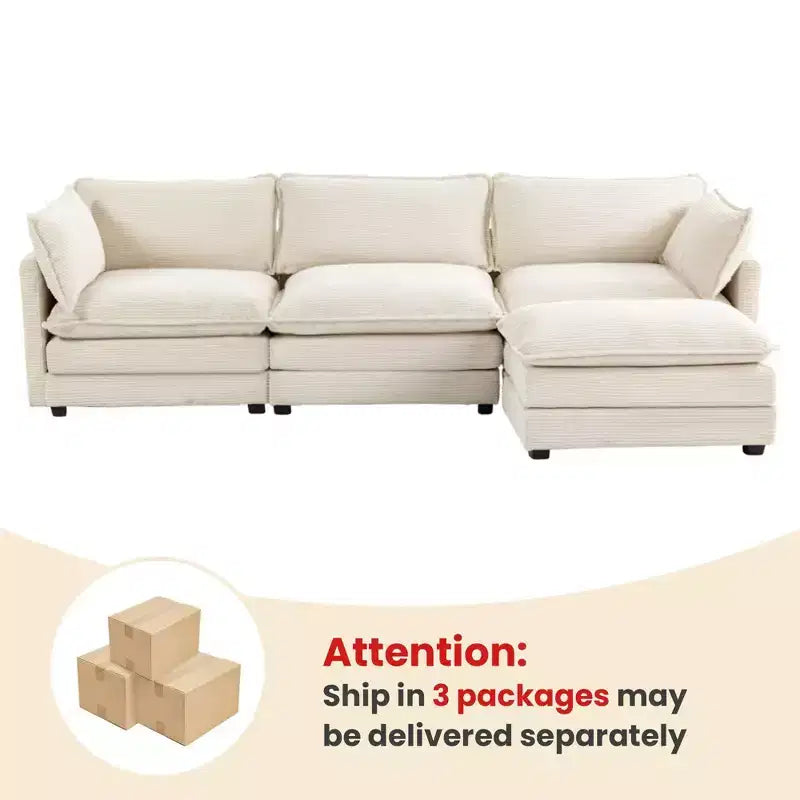 Divano Sezionale a 4 Pezzi Moderno in Velluto a Coste Likepay 112 pollici L con Pouf