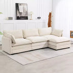 Divano Sezionale a 4 Pezzi Moderno in Velluto a Coste Likepay 112 pollici L con Pouf