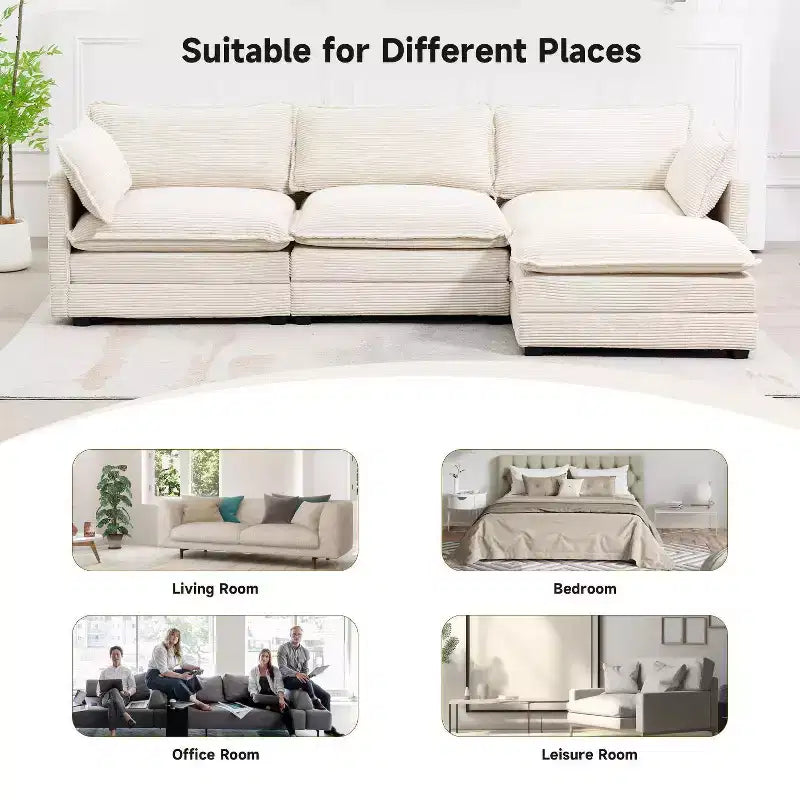 Divano Sezionale a 4 Pezzi Moderno in Velluto a Coste Likepay 112 pollici L con Pouf