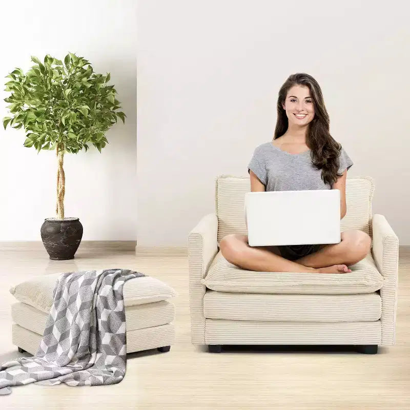 Divano Sezionale a 4 Pezzi Moderno in Velluto a Coste Likepay 112 pollici L con Pouf