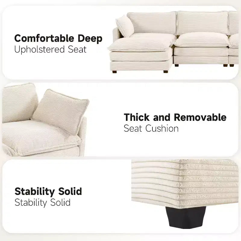 Divano Sezionale a 4 Pezzi Moderno in Velluto a Coste Likepay 112 pollici L con Pouf