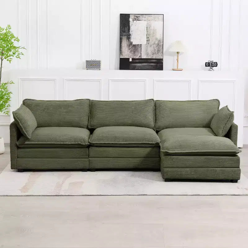 Divano Sezionale a 4 Pezzi Moderno in Velluto a Coste Likepay 112 pollici L con Pouf