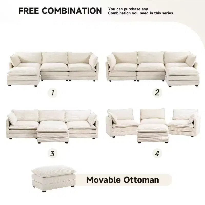 Divano Sezionale a 4 Pezzi Moderno in Velluto a Coste Likepay 112 pollici L con Pouf