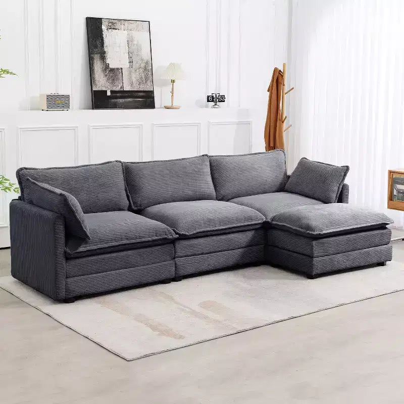 Divano Sezionale a 4 Pezzi Moderno in Velluto a Coste Likepay 112 pollici L con Pouf
