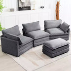 Divano Sezionale a 4 Pezzi Moderno in Velluto a Coste Likepay 112 pollici L con Pouf