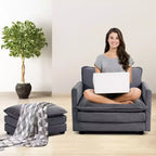 Divano Sezionale a 4 Pezzi Moderno in Velluto a Coste Likepay 112 pollici L con Pouf