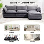 Divano Sezionale a 4 Pezzi Moderno in Velluto a Coste Likepay 112 pollici L con Pouf
