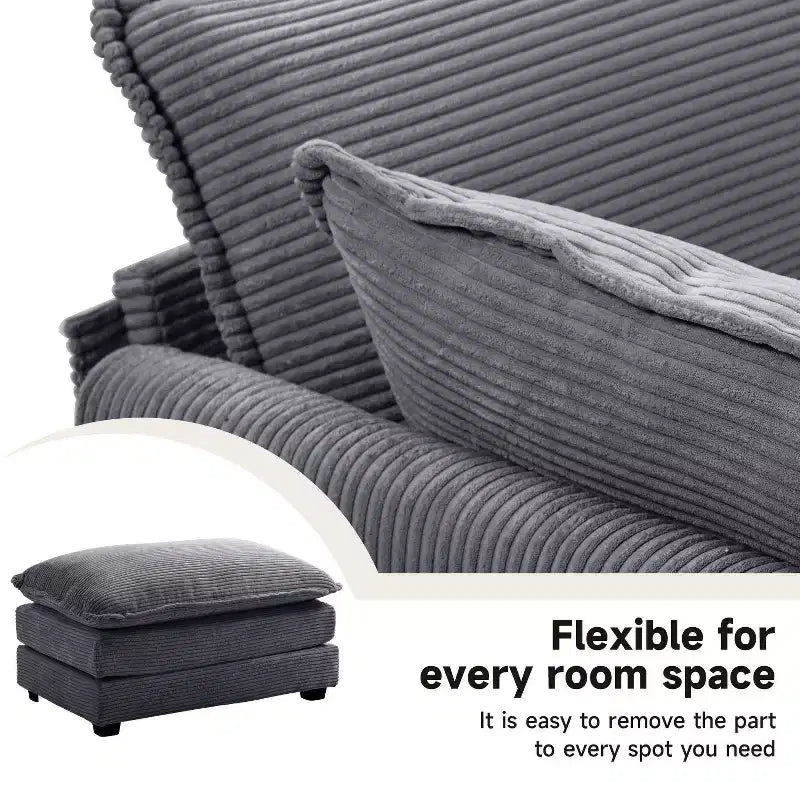 Divano Sezionale a 4 Pezzi Moderno in Velluto a Coste Likepay 112 pollici L con Pouf