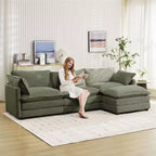 Divano Sezionale a 4 Pezzi Moderno in Velluto a Coste Likepay 112 pollici L con Pouf