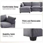 Divano Sezionale a 4 Pezzi Moderno in Velluto a Coste Likepay 112 pollici L con Pouf