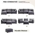 Divano Sezionale a 4 Pezzi Moderno in Velluto a Coste Likepay 112 pollici L con Pouf