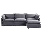 Divano Sezionale a 4 Pezzi Moderno in Velluto a Coste Likepay 112 pollici L con Pouf
